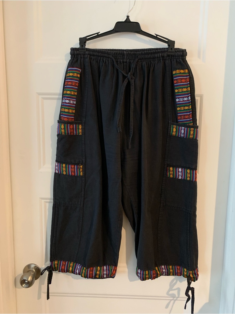 ARK , from Nepal , women or men ´s Drawstring Cargo Capris  with colorful detail